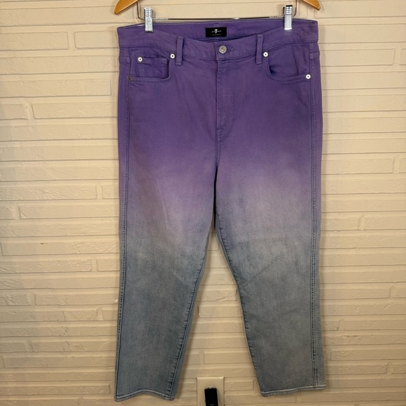 7 For All Mankind Purple Ombre High Rise Straight Leg Jeans, Women’s Size 32 - Picture 2 of 14